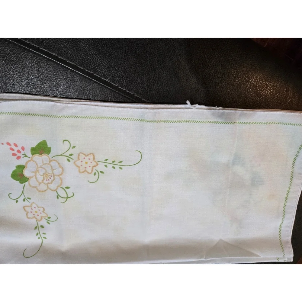 Unbranded Vintage Napkins Set of 6 White Floral Green Scalloped‎ Good 13x13